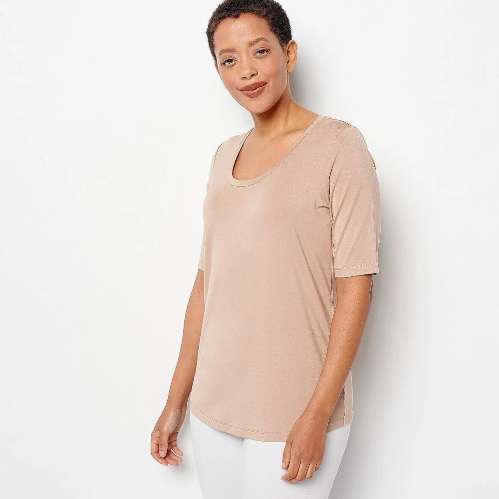 Susan Graver Top Size 1X Liquid Knit Beige NWOT #1